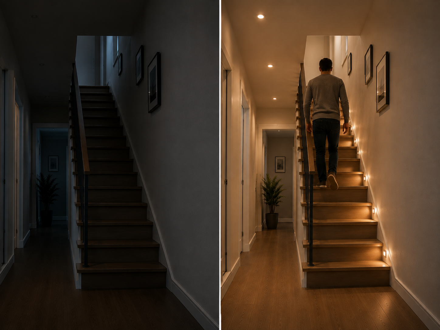 Warm ambient lighting in a living room at dusk
