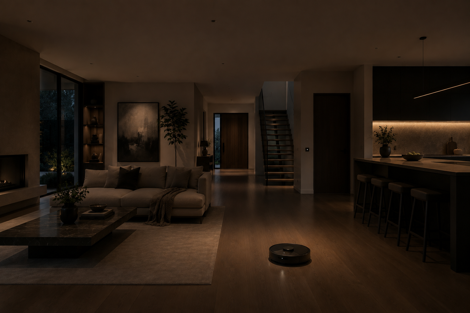 Empty home with automated systems running